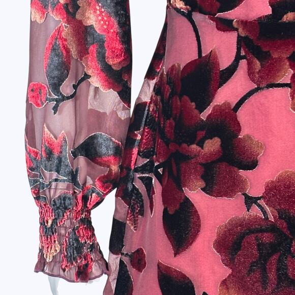 Missguided NEW Devore V-Neck Tea Dress 6 Velvet Burnout Whimsygoth Fairy Grunge - Picture 5 of 9